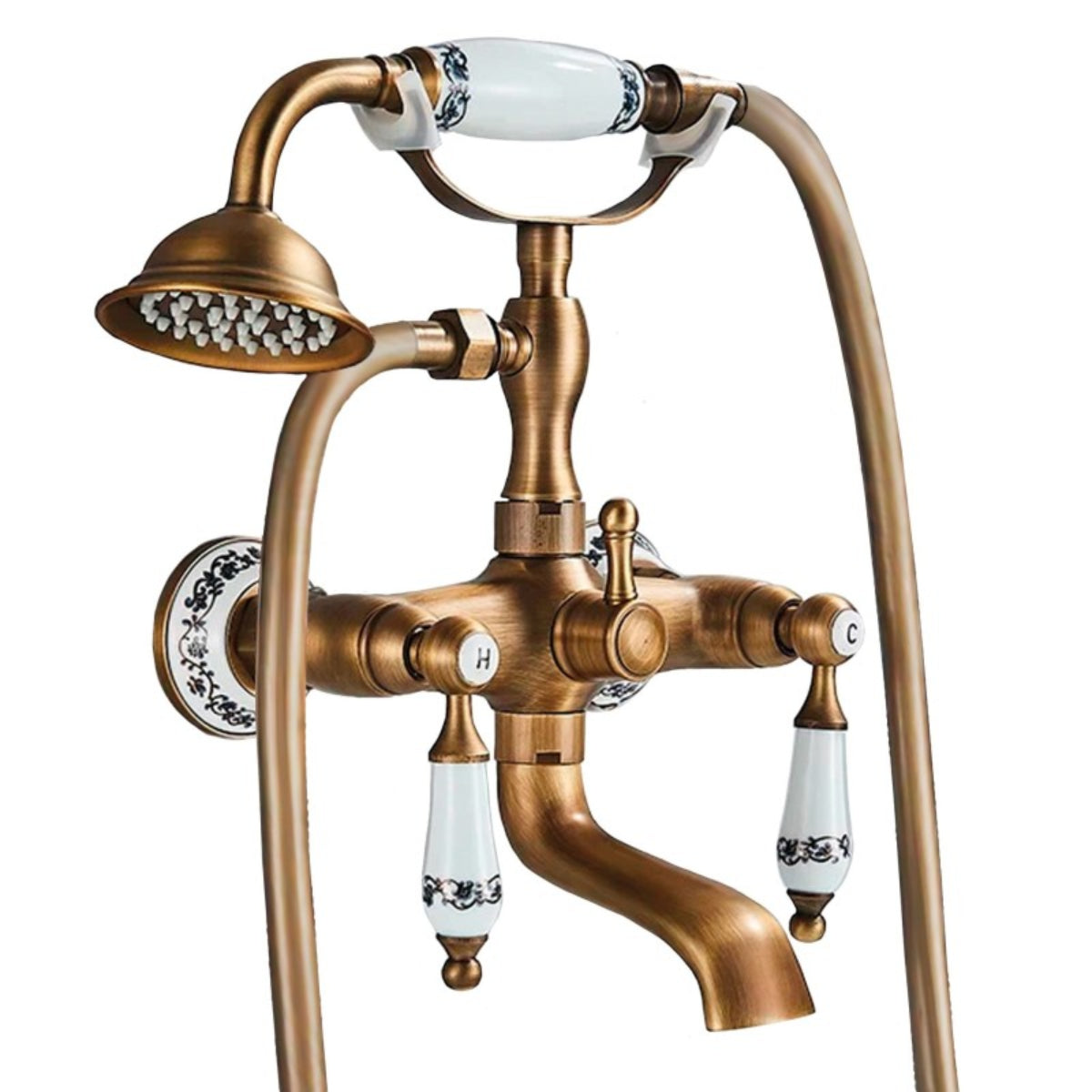 Ensemble Robinet De Baignoire Mural Chromé Avec Douchette à Main, Bec Orientable, Neuf