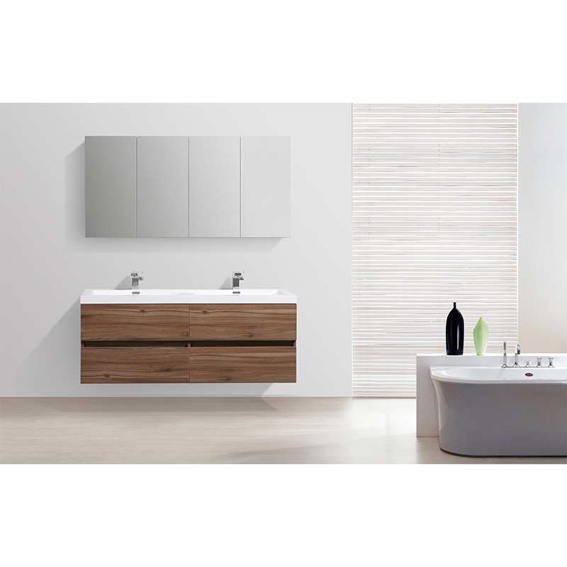 Meuble salle de bain design double vasque SIENA largeur 144 cm, noyer - Le Monde du Bain