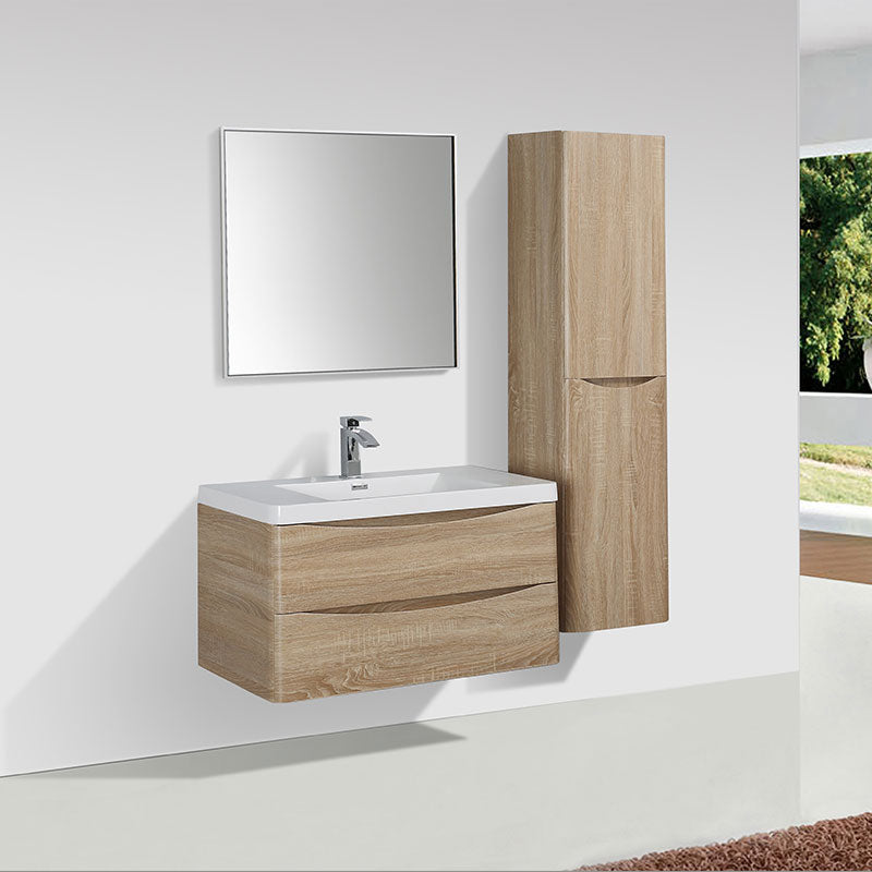 Meuble salle de bain design simple vasque PIACENZA largeur 90 cm, chêne clair