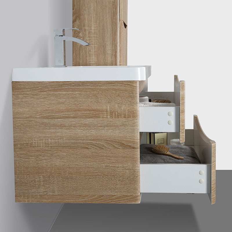Meuble salle de bain design simple vasque PIACENZA largeur 90 cm, chêne clair