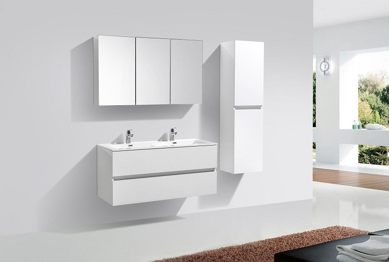 Armoire de toilette bloc-miroir SIENA largeur 120 cm, blanc laqué - Le Monde du Bain