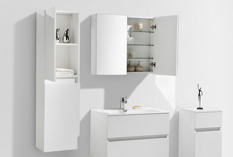 Armoire de toilette bloc-miroir SIENA largeur 80 cm, blanc laqué - Le Monde du Bain