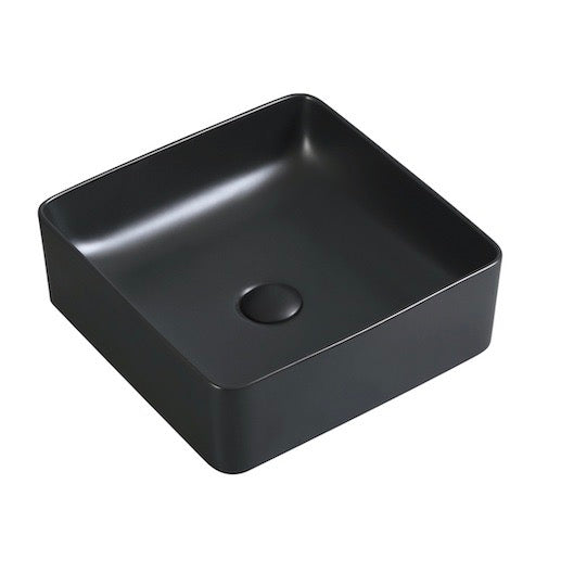 Fond blanc vasque à poser carrée en céramique RIVA noir mat 36,5 cm