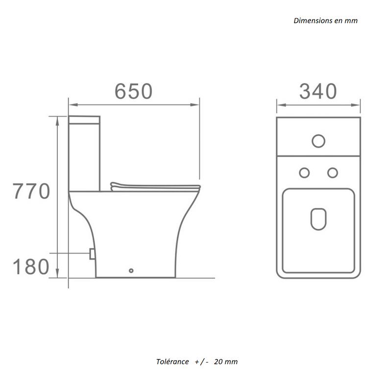 Dimensions - Toilette WC à poser LUJA en céramique - Le Monde du Bain