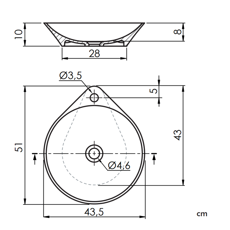Dimensions - Vasque à poser ovale en pierre de synthèse NADIR blanc mat - Le Monde du Bain