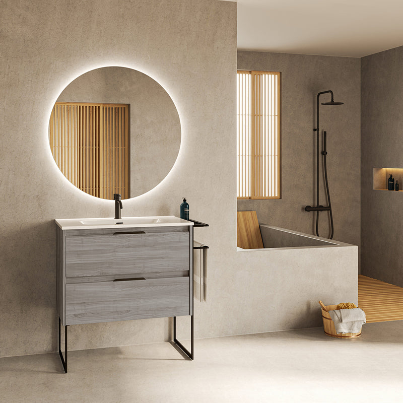 Meuble salle de bain en bois et métal ambiance industrielle moderne et design