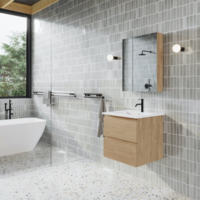 Meuble salle de bain design simple vasque MESSINA largeur 60 cm chêne clair