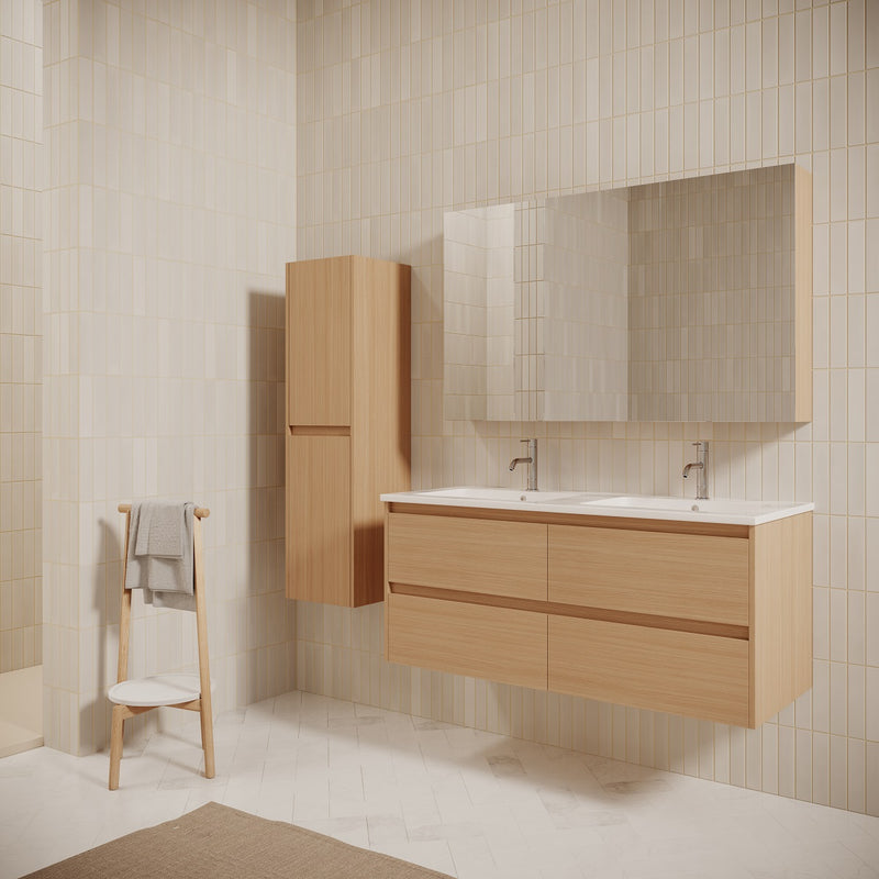 Meuble salle de bain design double vasque FORTINA largeur 120 cm chêne clair