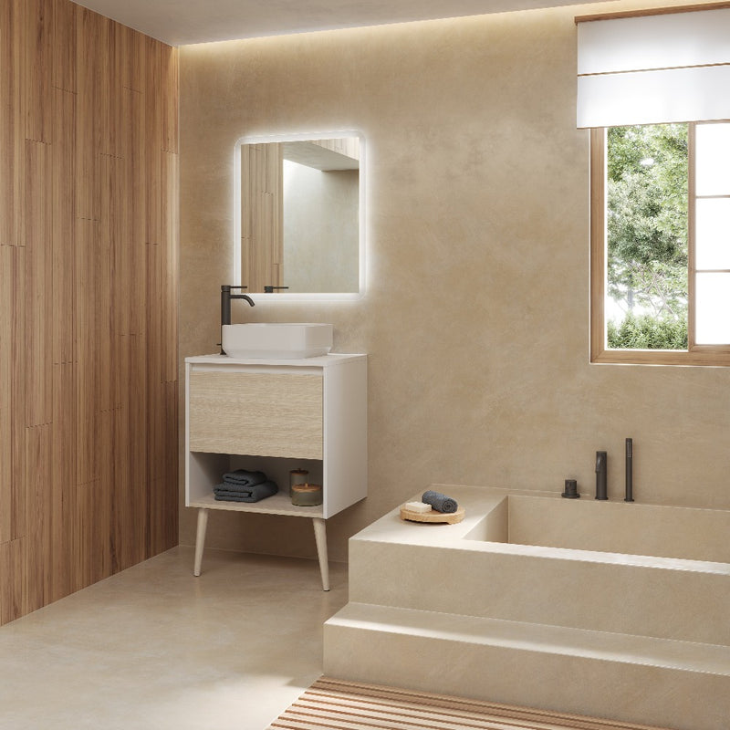 Meuble salle de bain zen avec vasque a poser NARA  - Chêne sablé
