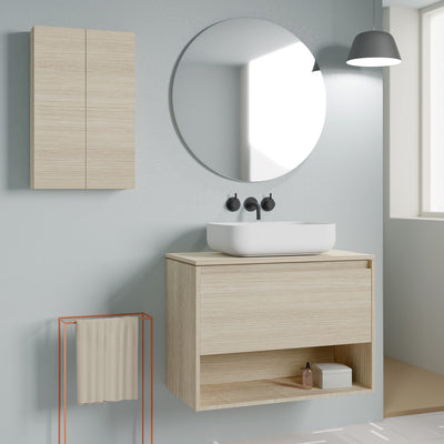 Meuble salle de bain suspndu en bois avec vasque posee incluse NIWA chene clair