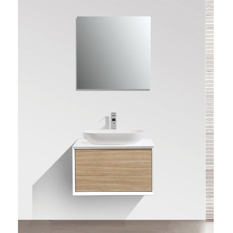 Meuble salle de bain pour vasque à poser PALIO 60 cm, blanc mat / chêne clair texturé