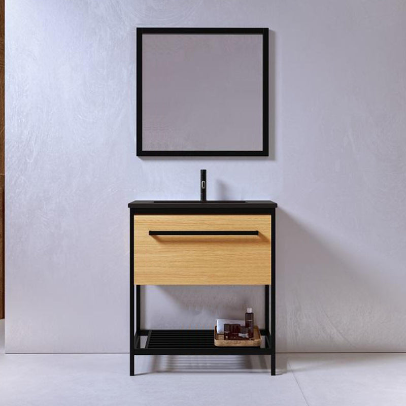 Meuble salle de bain SMART largeur 80 cm, en métal noir avec vasque céramique noire