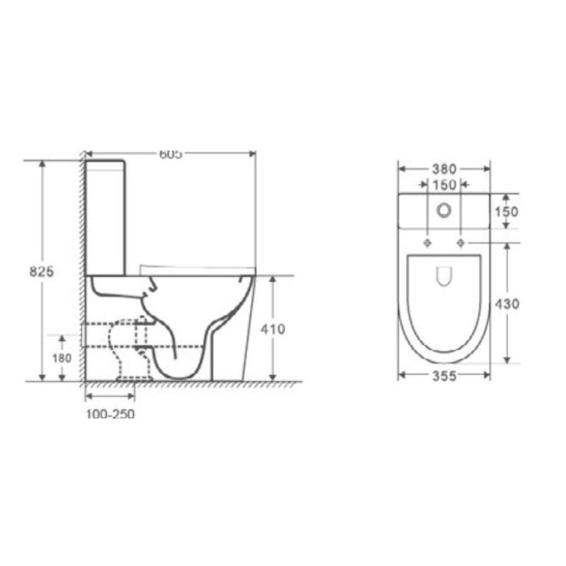 Dimensions - Toilette WC à poser TURIN en céramique - Le Monde du Bain