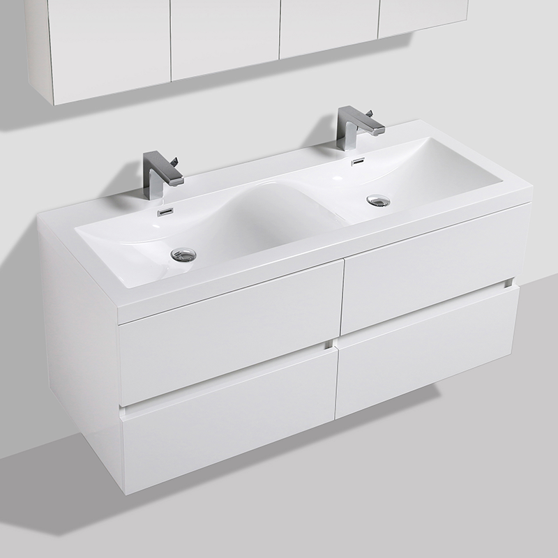 Meuble Salle De Bains Double Vasque WHITE ROME 150 Cm - Blanc, Avec Miroirs, Robinetterie Et Céramique Inclus