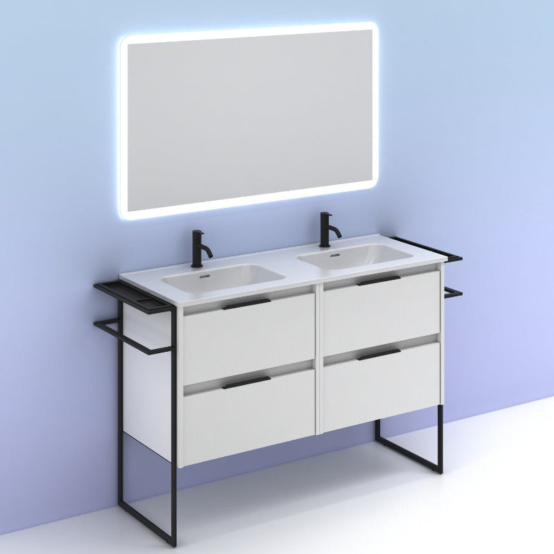 Meuble salle de bain double vasque KEIKO 120 cm. Blanc Brillant