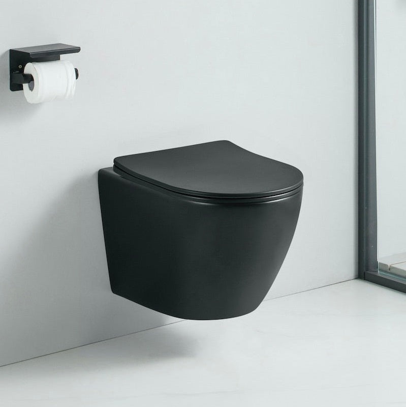 Zoom Vue de profil Cuvette WC suspendu CARCEO noir mat - sans bride et avec frein de chute