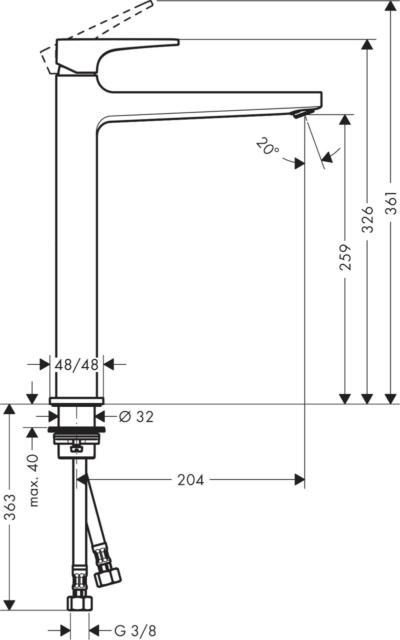 hansgrohe Metropol Mitigeur de lavabo 260 poignée manette, bonde Push-Open Chrome