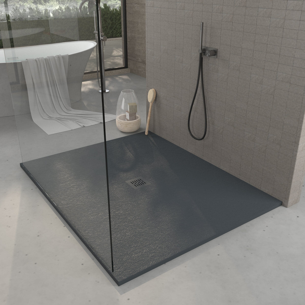 Receveur de douche extra plat en résine minérale CENTRO surface ardois ...