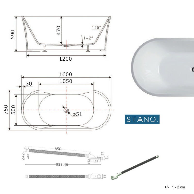 Baignoire ilot design dimensions AUSTIN