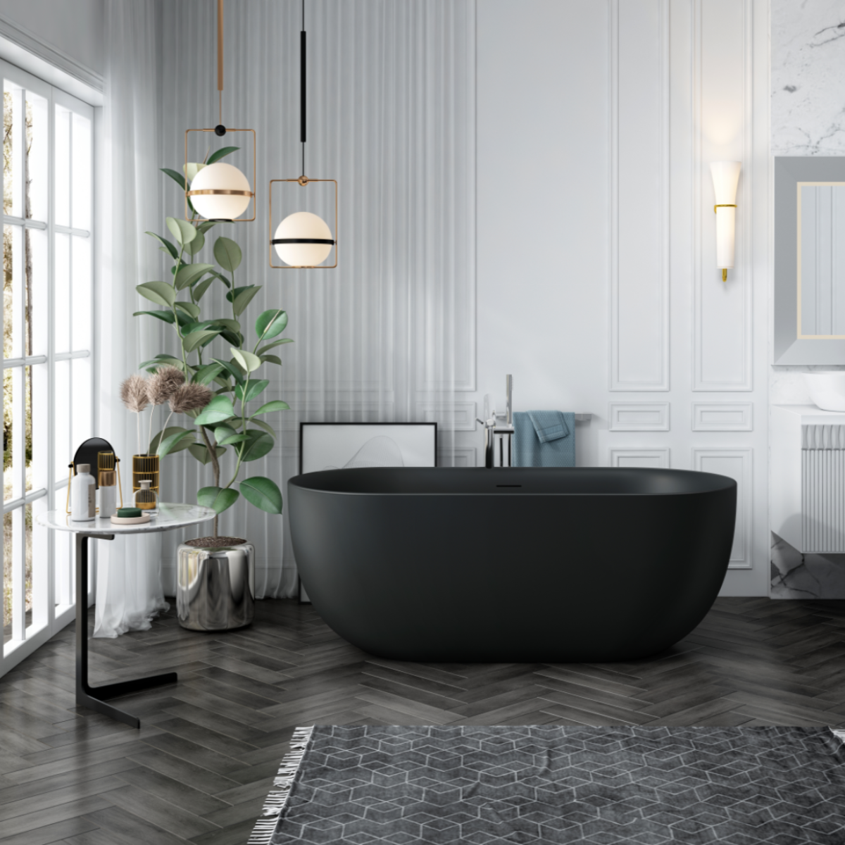 Exemple de baignoire îlot design noir mat