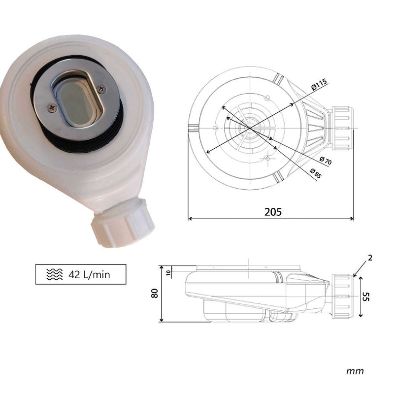 Bonde pour receveur de douche extra plat CLEVER en résine surface ardoisée - Le Monde du Bain