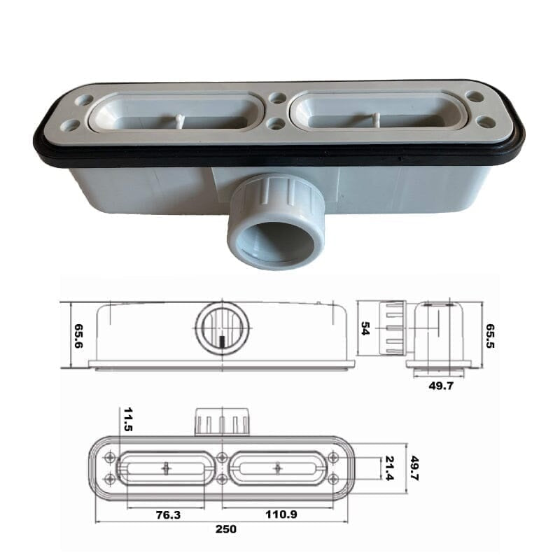 Bonde rectangulaire pour receveur de douche extra plat LUX en résine surface ardoisée anthracite - Le Monde du Bain