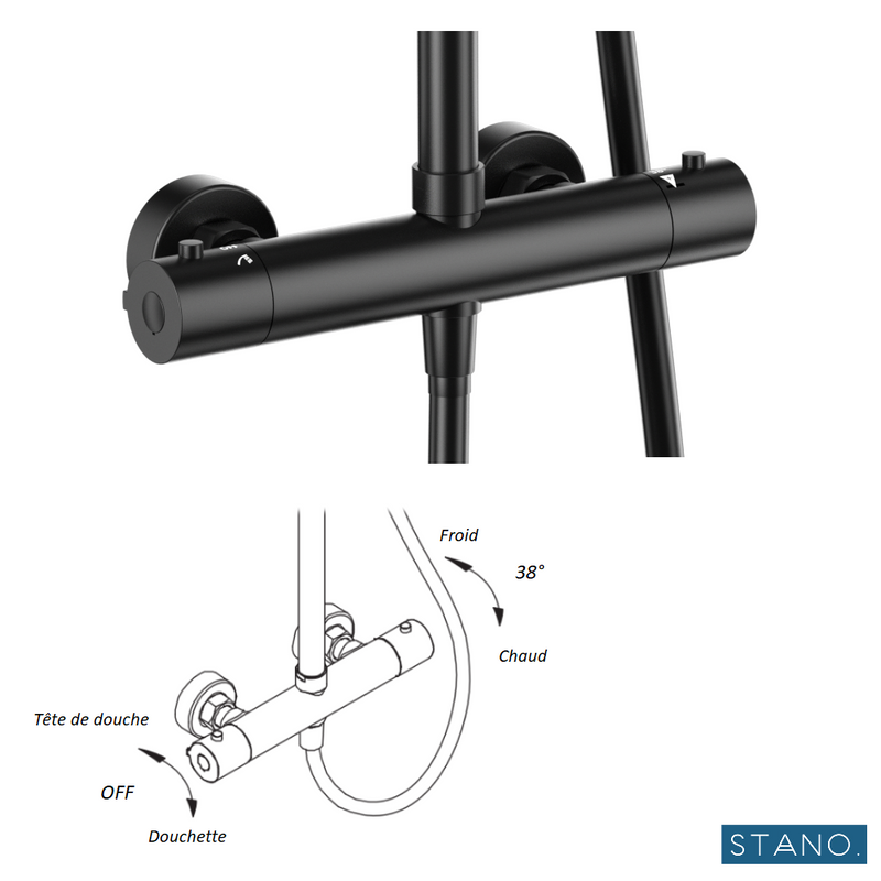 Pack Receveur de douche extra plat blanc + Colonne de douche thermostatique - Le Monde du Bain