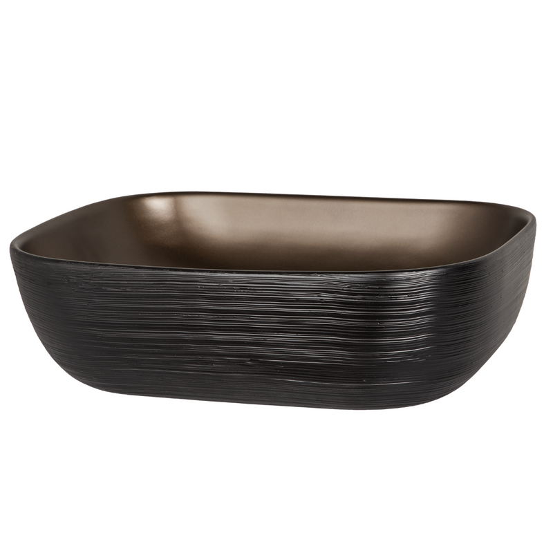 Vue de devant Vasque à poser rectangulaire en céramique ORIANA marron foncé