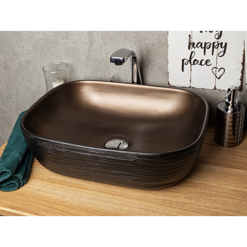 Vasque à poser rectangulaire en céramique ORIANA marron foncé