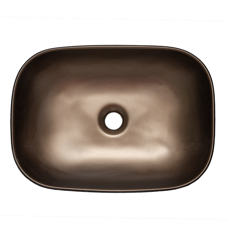 Vue de dessus Vasque à poser rectangulaire en céramique ORIANA marron foncé