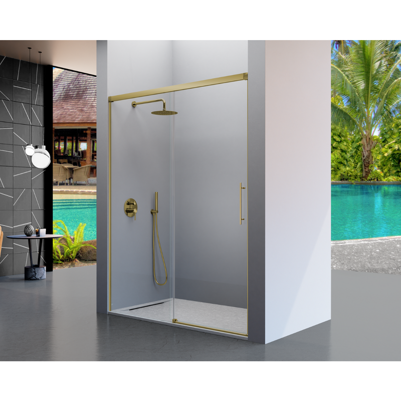 Paroi de douche fixe + Porte coulissante URBAN or brossé - Le Monde du Bain