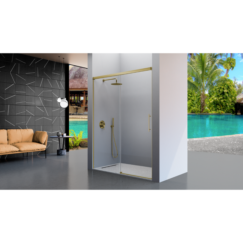 Paroi de douche fixe + Porte coulissante URBAN or brossé - Le Monde du Bain