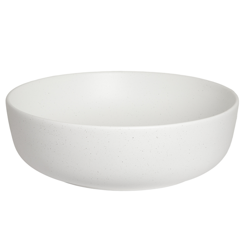 Vue de devant Vasque à poser ronde en céramique GRANA blanc mat granité