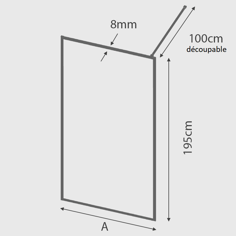 Dimensions - Paroi de douche fixe FRESH PERIMETRAL, finition OR BROSSÉ - Le Monde du Bain