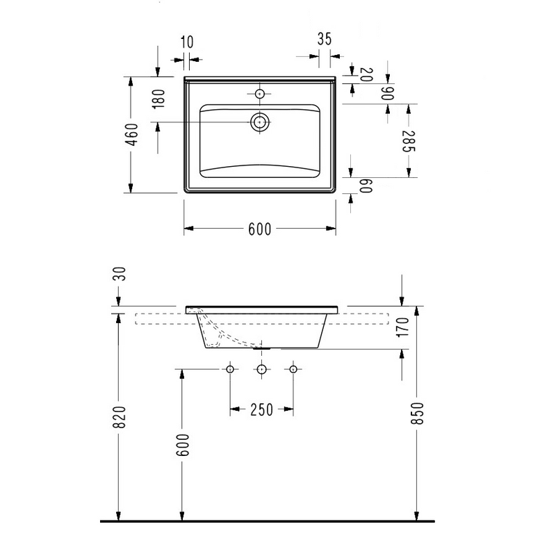 Dimensions - Meuble salle de bain design simple vasque MESSINA largeur 60 cm - Le Monde du Bain