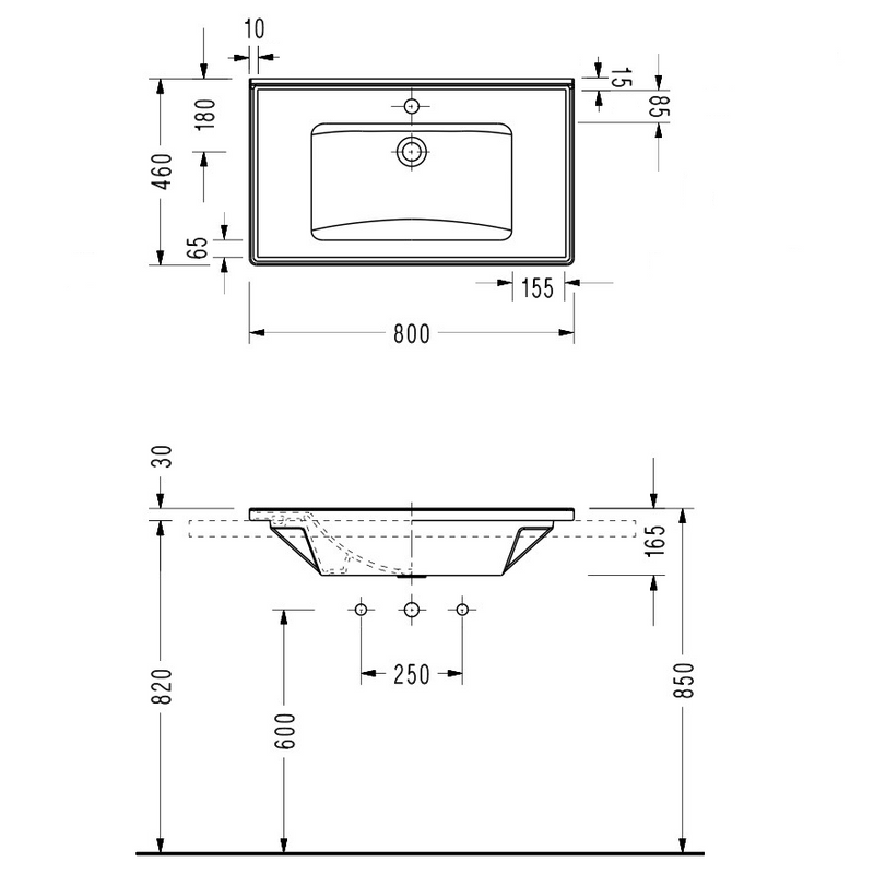 Dimensions - Vasque pour meuble salle de bain MESSINA largeur 80 cm - Le Monde du Bain