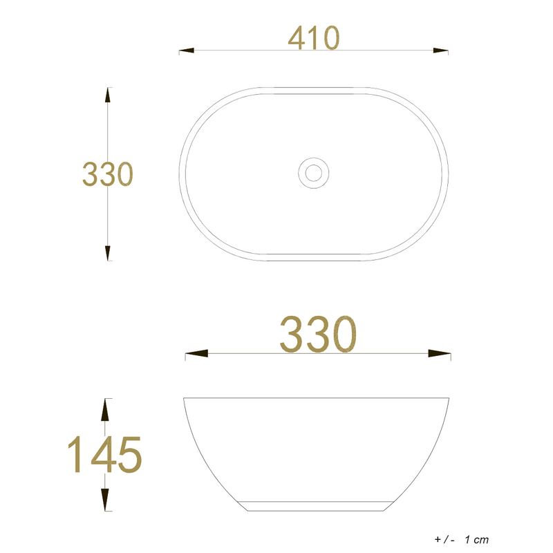Dimensions - Vasque à poser ovale en céramique PATI blanc marbré - Le Monde du Bain