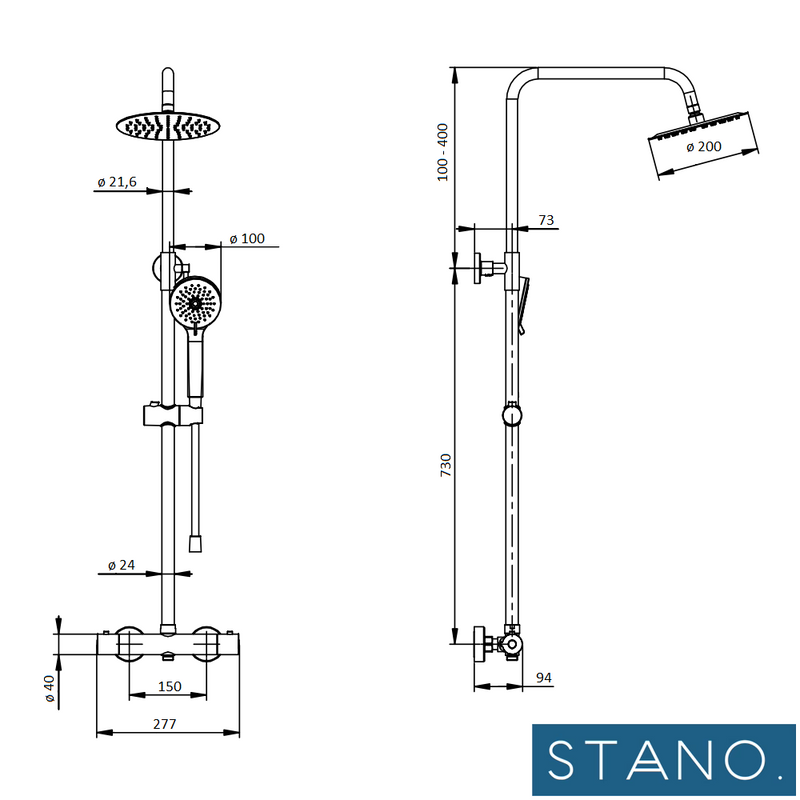 Dimensions - Colonne de douche thermostatique - Le Monde du Bain