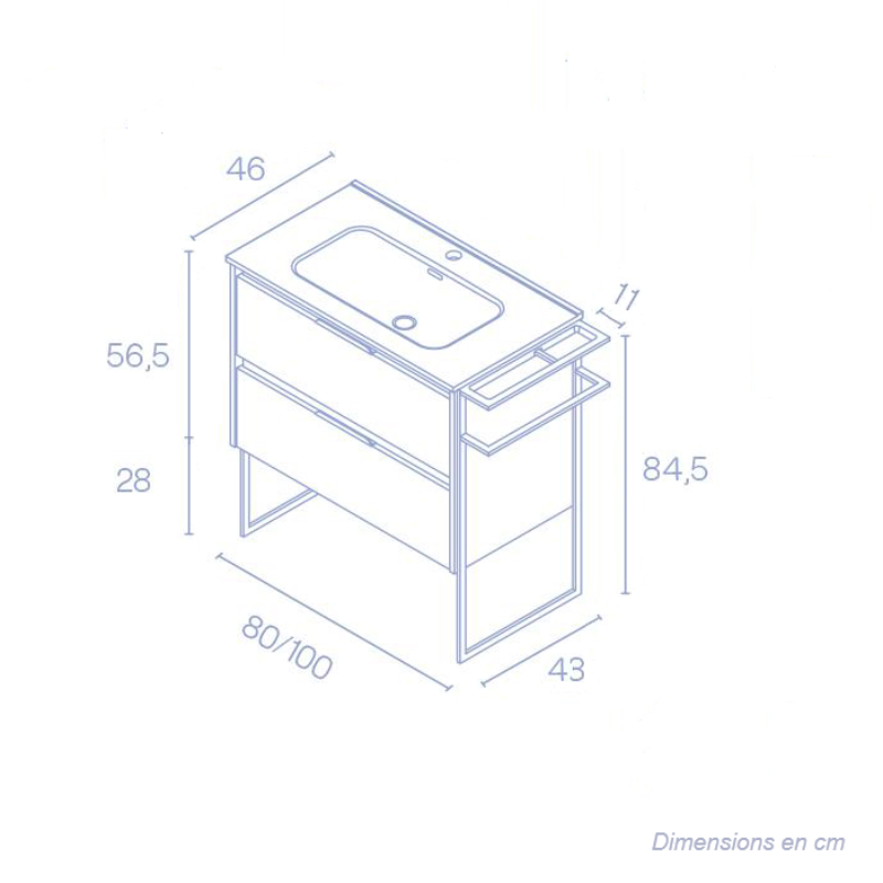 Dimensions - Meuble salle de bain en bois et métal KEIKO blanc brillant - Le Monde du Bain