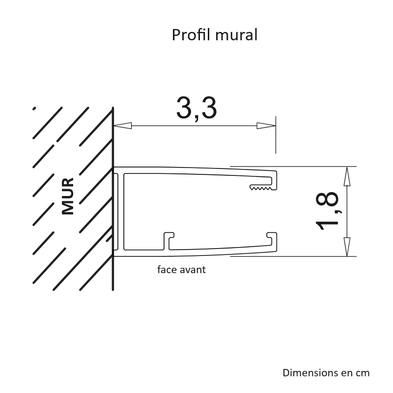 Dimensions profil mural - Paroi de douche fixe FRESH LAVANTE profil noir mat- Le Monde du Bain