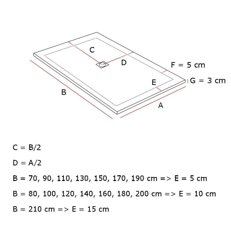 Dimensions Receveur de douche extra plat DEXA en résine surface ardoisée beige - Le Monde du Bain