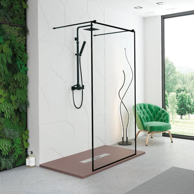 Paroi de douche fixe centrale 2 barres de fixation MANACOR noir mat - Le Monde du Bain | Contour noir_miniature