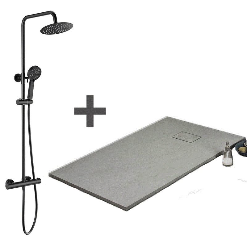 Pack Receveur de douche extra plat gris + Colonne de douche thermostatique