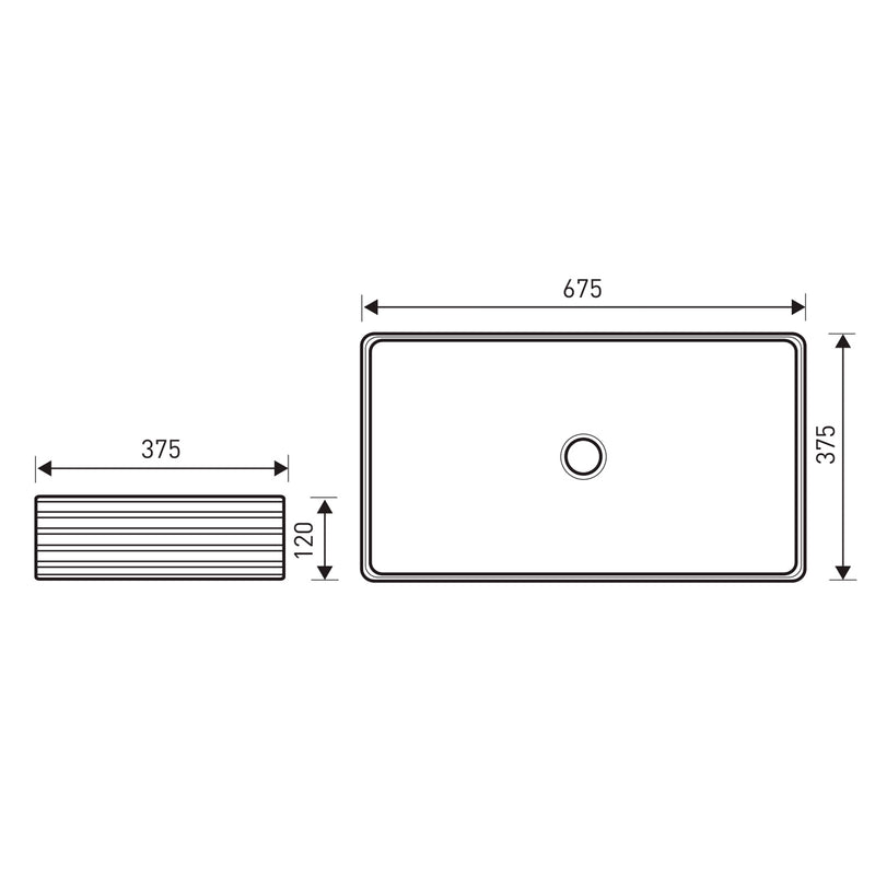Dimensions Vasque à poser rectangulaire en céramique LISA
