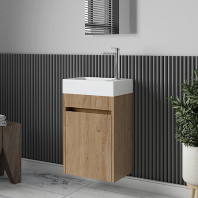 Meuble lave-main salle de bain design MESSINA largeur 45 cm chêne clair - Le Monde du Bain