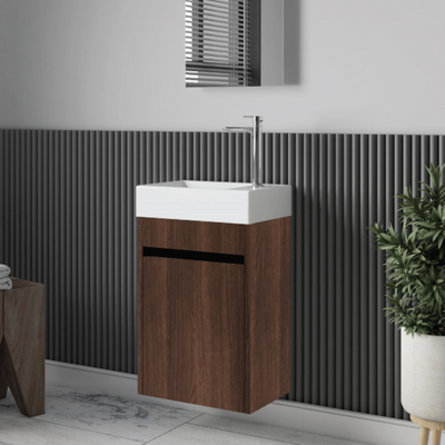 Meuble lave-main salle de bain design MESSINA largeur 45 cm noyer - Le Monde du Bain