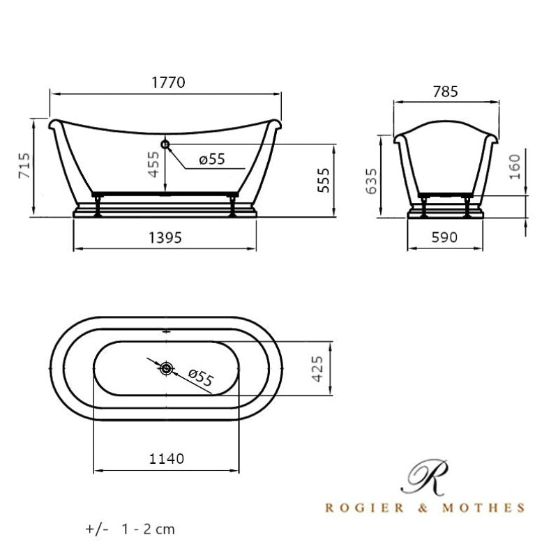 Dimensions - Baignoire îlot rétro ovale PITTSBURGH Blanche - Le Monde du Bain