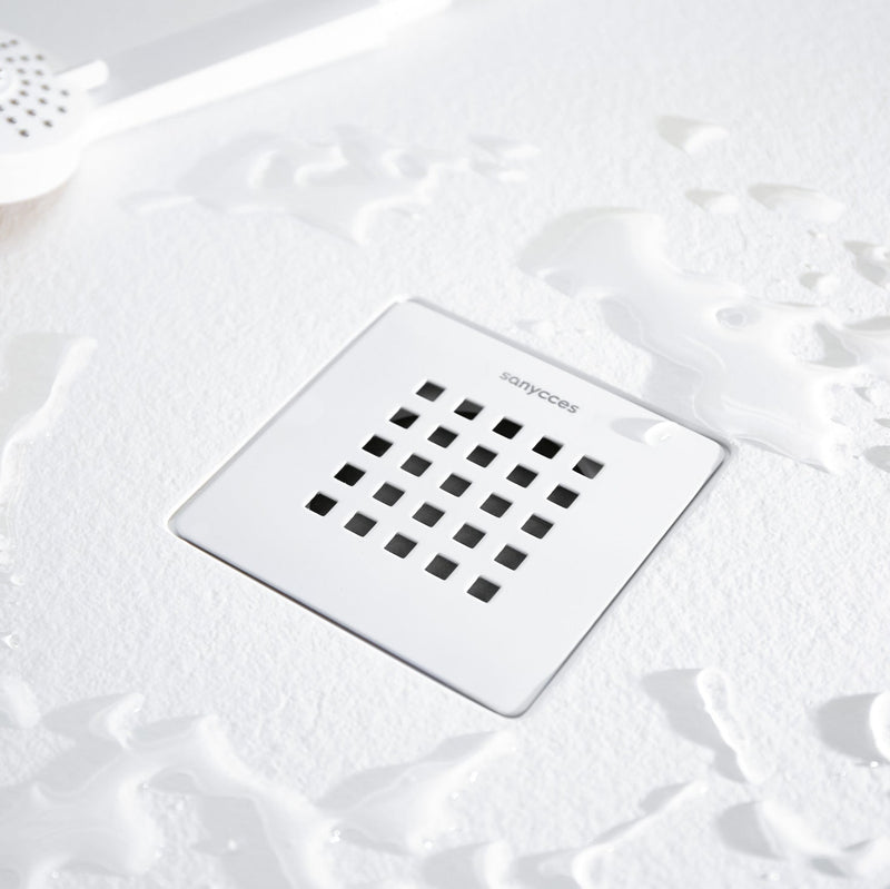 Grille acier inoxydable Receveur de douche extra plat STRATO surface ardoisée, rectangulaire blanc