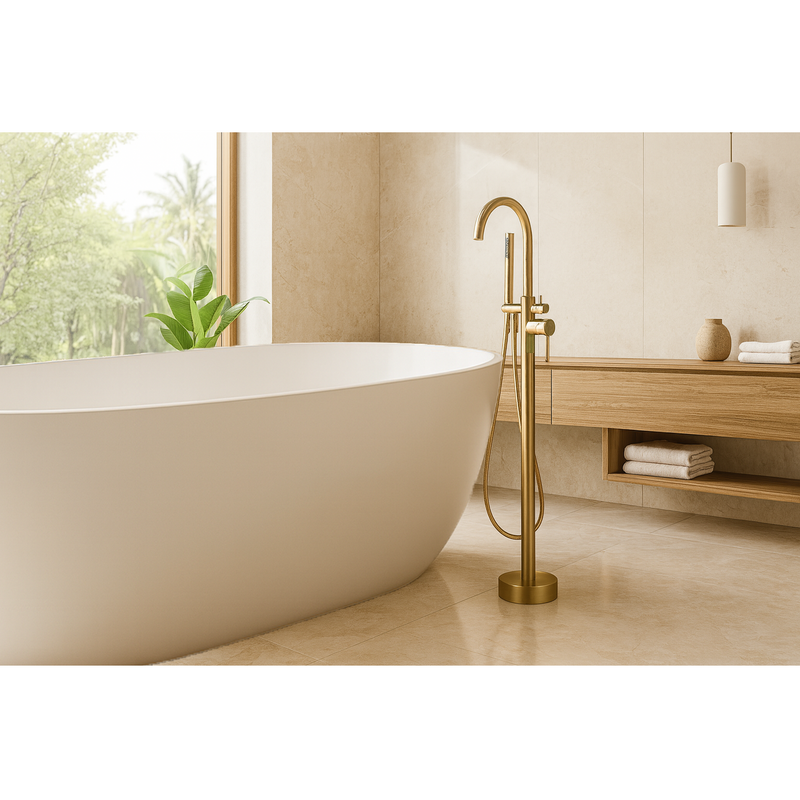 Robinet mitigeur bain/douche sur pied DEBRIO or brossé