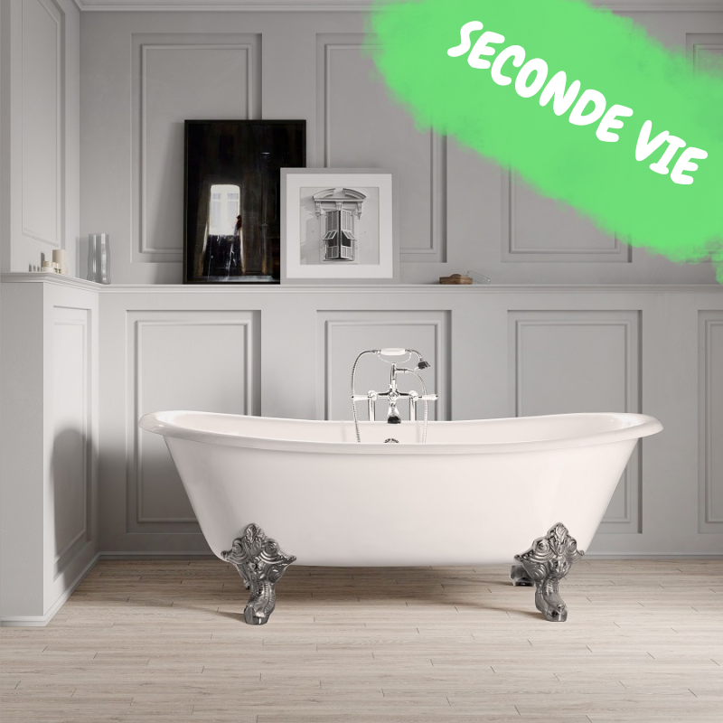Seconde vie - Baignoire sur pieds chromés en fonte BRADFORD Blanche